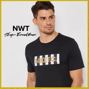 Dri-Fit [Nike ✔️ F.C.] Men's T-Shirt Black White Gold NWT Crew Neck Tee | Large